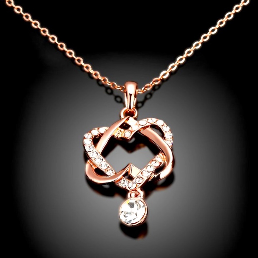 18k Rose Gold Plated Hearts Necklace with Swarovski Crystals